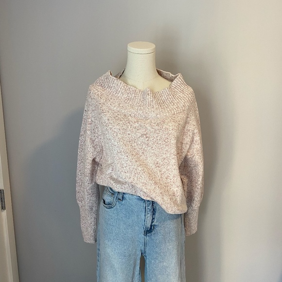 Boat Neck Knit Sweater | Pink White Marl | Dynamite - Picture 4 of 5
